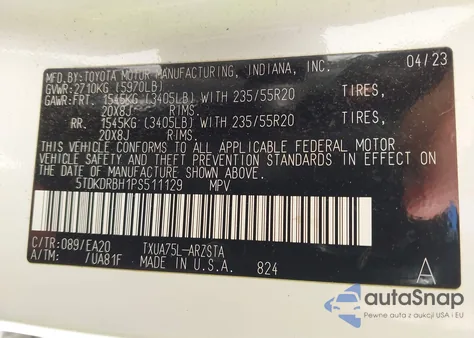 2023 Toyota Highlander Xse z USA, uszkodzony, nr VIN 5TDKDRBH1PS511129